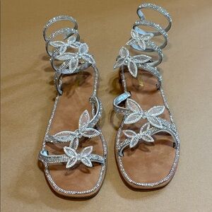 Rhinestone Butterfly
Flat Sandals Wrap up ankle Round Toe NWOT